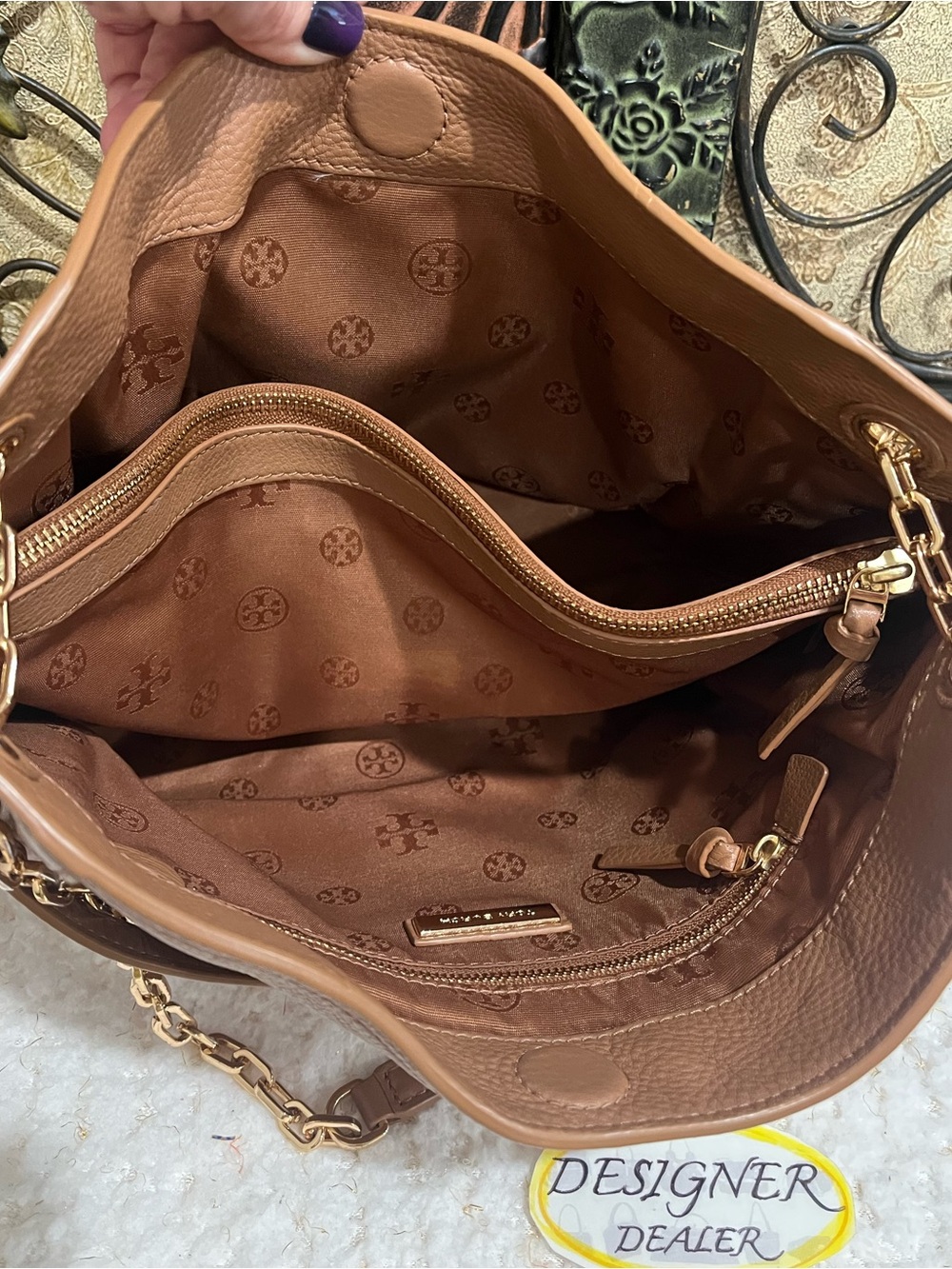 TORY BURCH Britten Small Chain Tote Brown VGC! - Picture 10 of 12